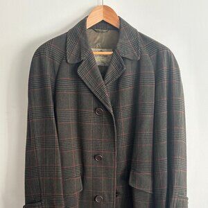 Vintage Aquascutum Plaid Check Showerproof Wool Balmacaan Overcoat/ Top Coat -38